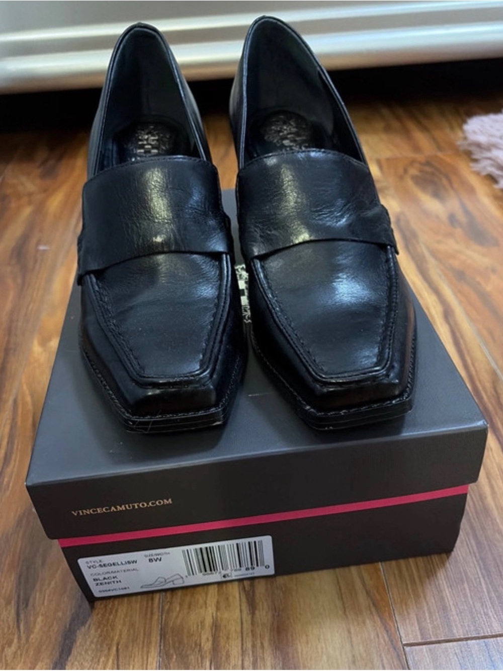 Vince Camuto Black Leather Square-Toe Slip-On Loafers